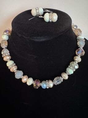 Crystal Faceted Bead Necklace & Earrings Set - Iridescent